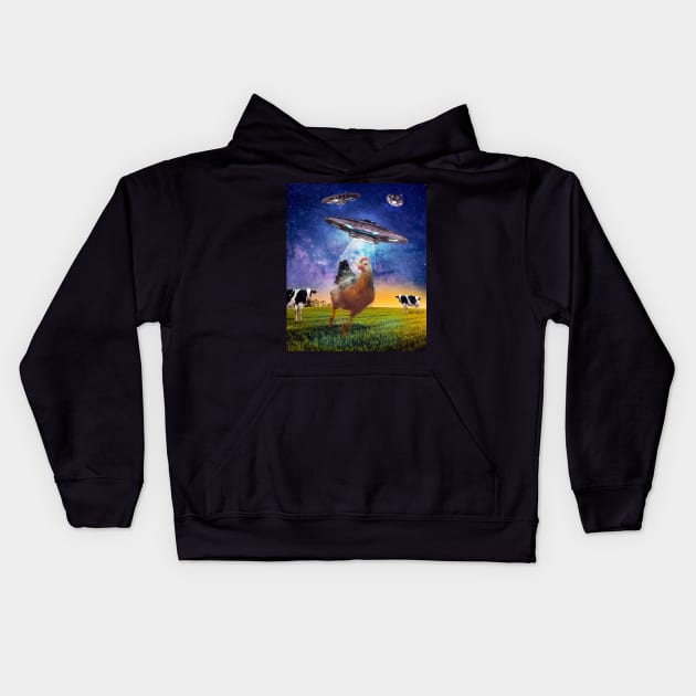 Chicken UFO Abduction Kids Hoodie by Random Galaxy